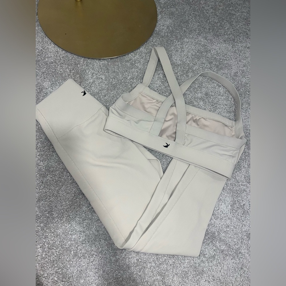 Glyder Oatmilk Ribbed Set Leggings and Directional Bra Set